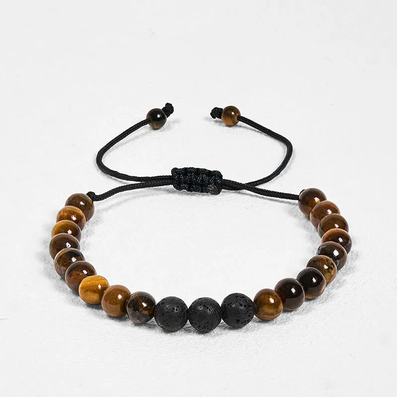 Buddha Stones 3Pcs Tiger Eye Lava Rock Protection Bracelet Set