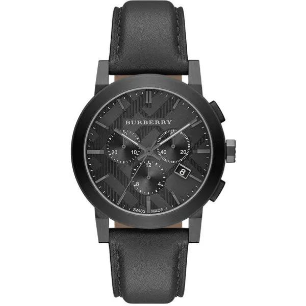 Burberry Black Leather Strap Black Dial Chronograph Quartz Watch for Gents - BU9364