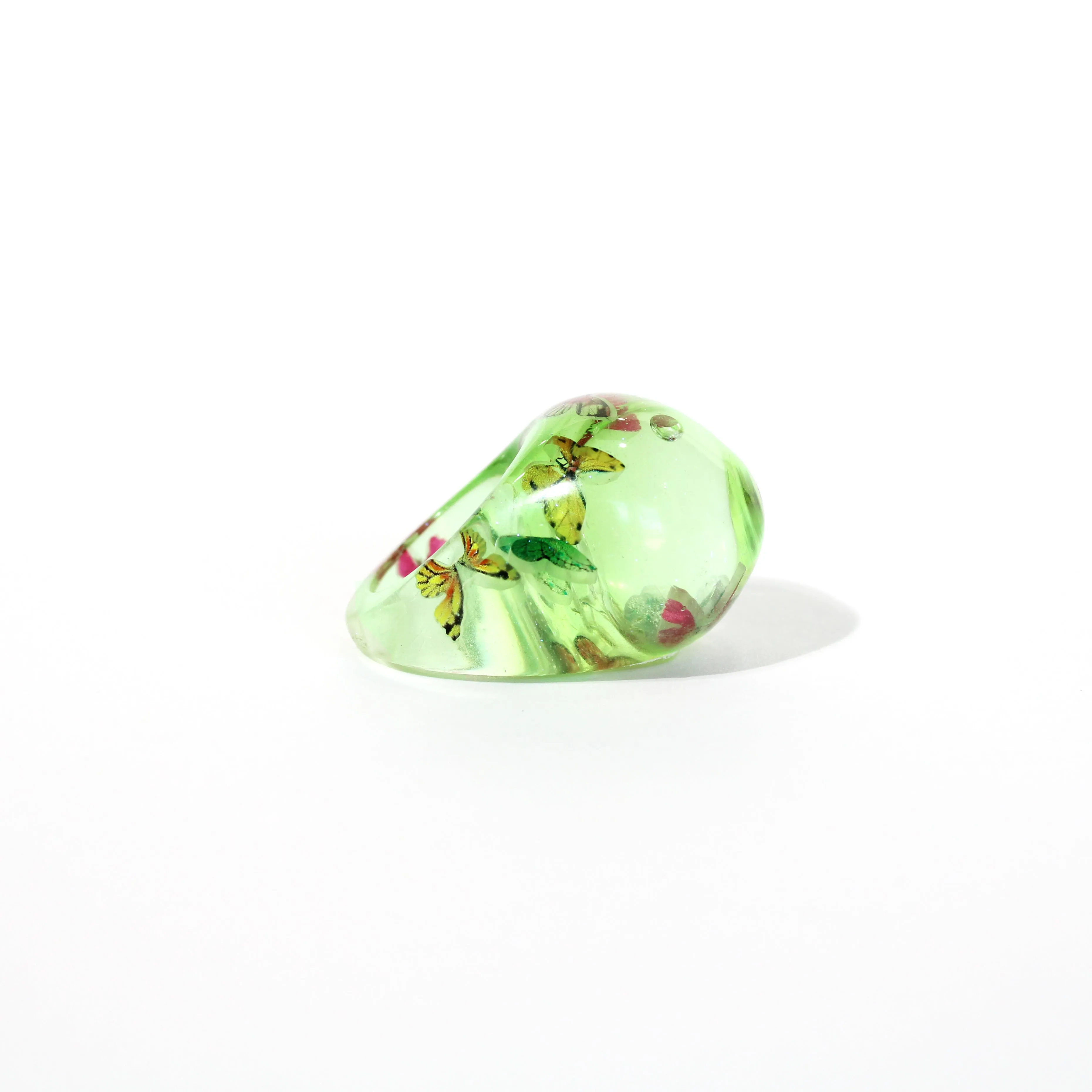 Butterfly Grass Green Snow Globe Ring