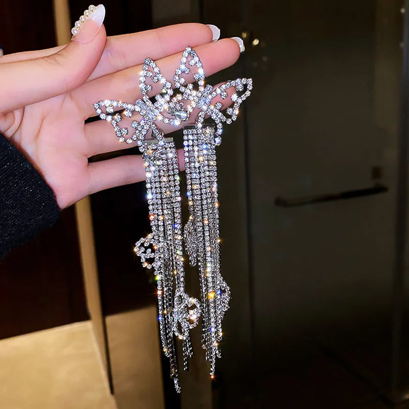 Butterfly Studded Glitter Tassel Design Earring