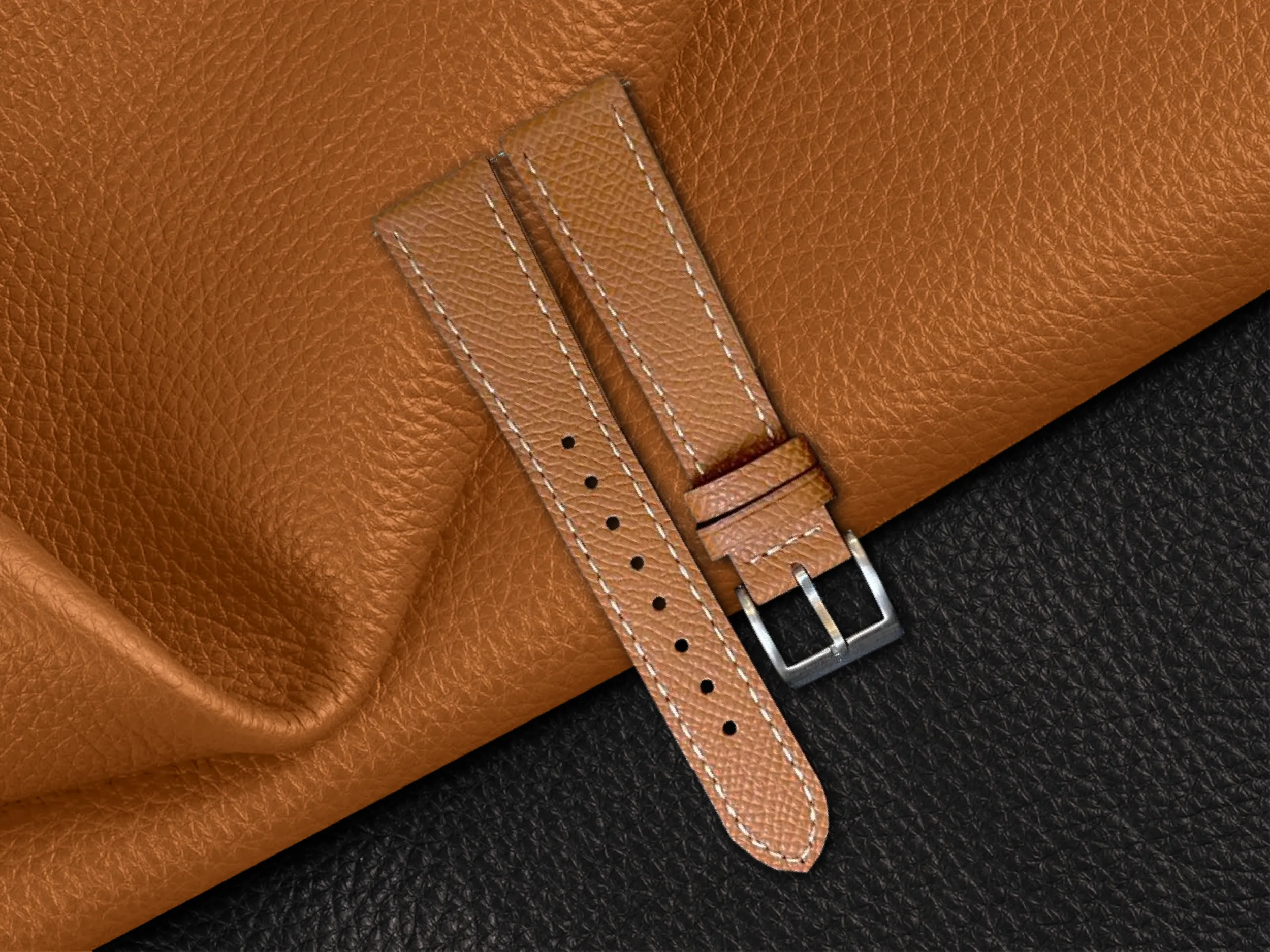 Camel Epsom Leather Slim Apple Watch Strap