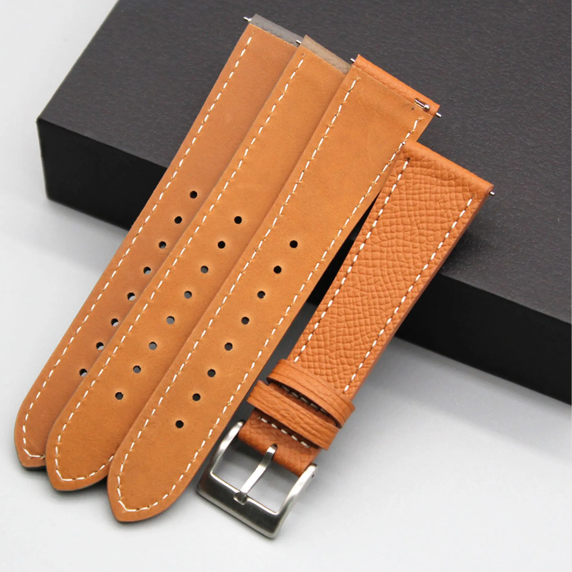 Camel Epsom Leather Slim Apple Watch Strap