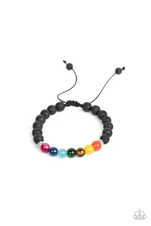 Canyon Kaleidoscope - Multi - Stone and Black Lava Bead Paparazzi Pull-Cord Bracelet