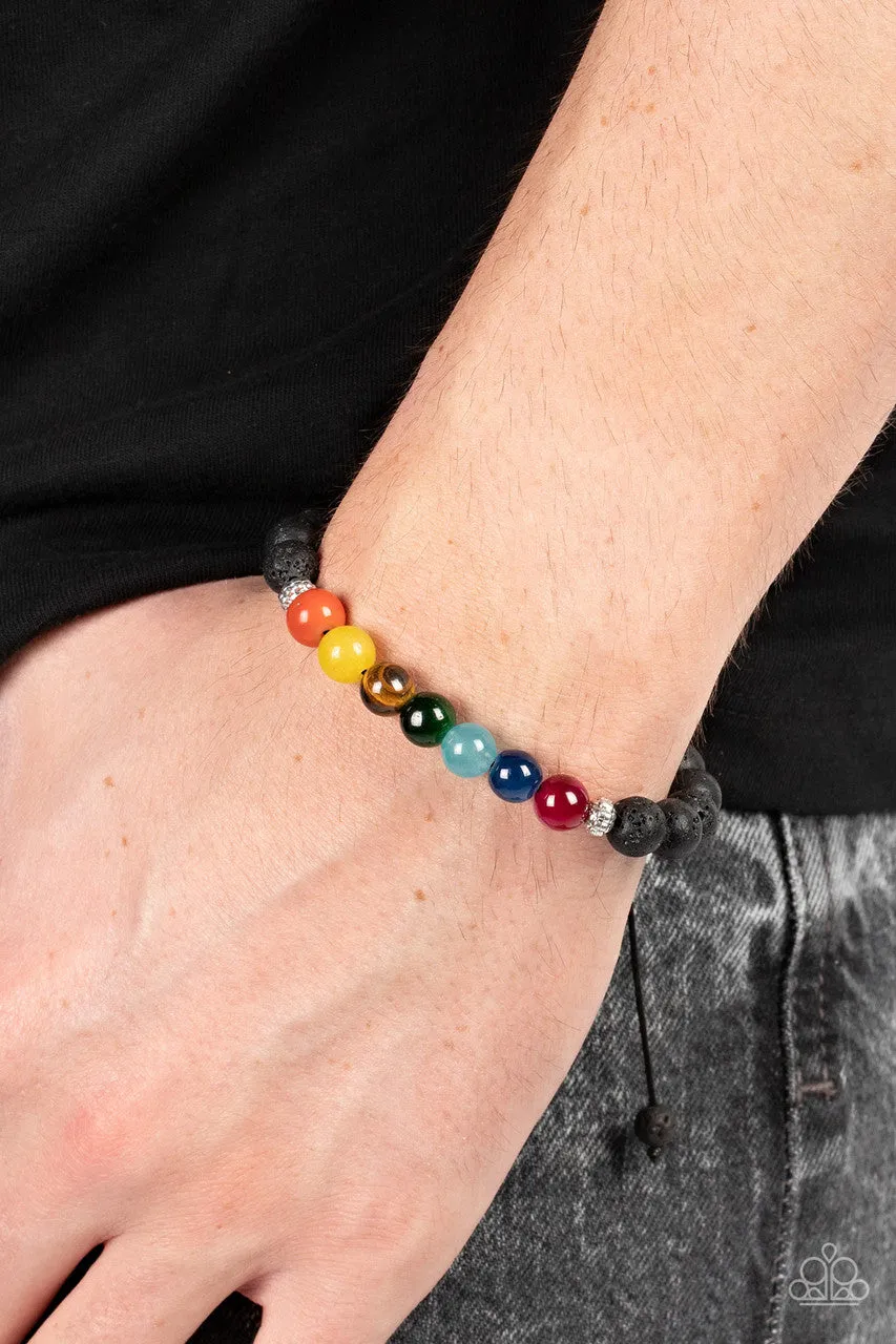 Canyon Kaleidoscope - Multi - Stone and Black Lava Bead Paparazzi Pull-Cord Bracelet