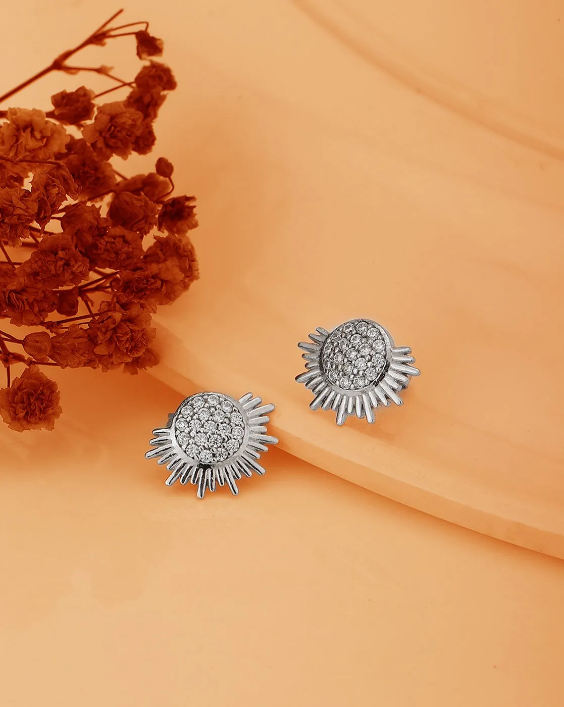 Carlton London Rhodium Plated Cz Spiked Stud Earring For Women