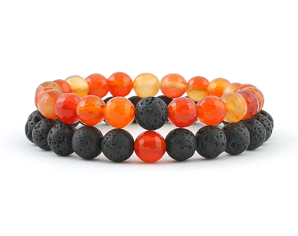 Carnelian and black lava rock couple bracelets