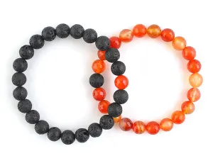 Carnelian and black lava rock couple bracelets