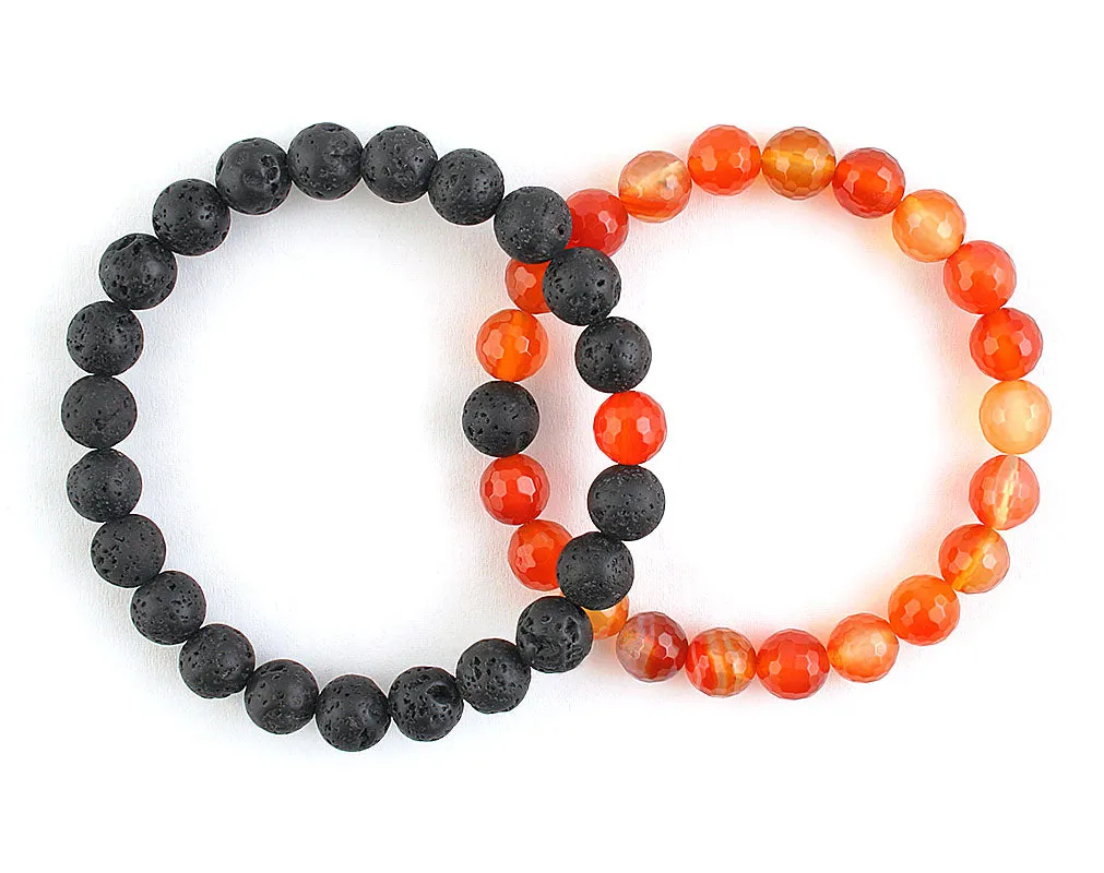 Carnelian and black lava rock couple bracelets