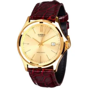 Casio Brown Leather Strap Gold Dial Quartz Watch for Gents - LTP-1183Q-9ADF