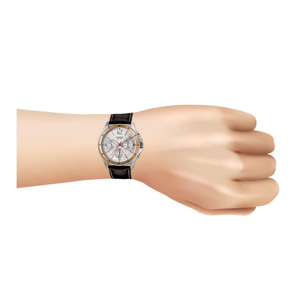 Casio Enticer Chronograph White Dial Men's Watch, Leather Strap, MTP-1374L-7AVDF