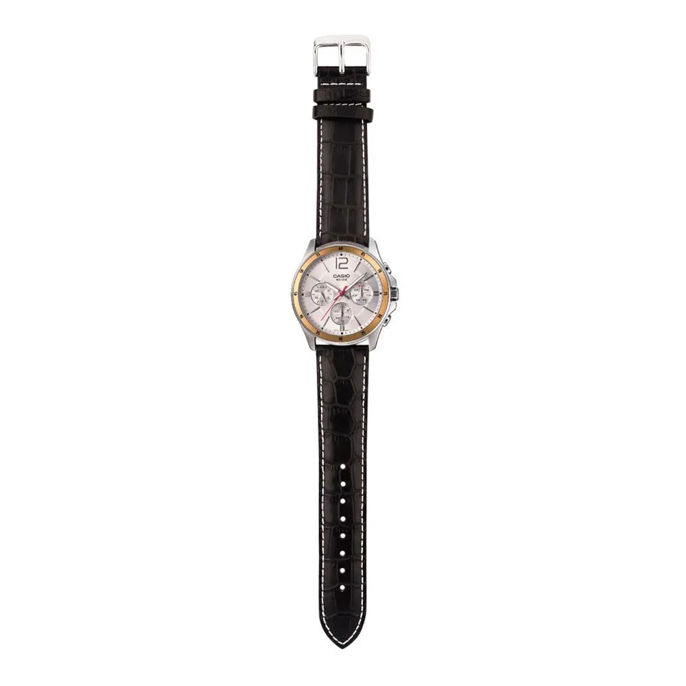 Casio Enticer Chronograph White Dial Men's Watch, Leather Strap, MTP-1374L-7AVDF