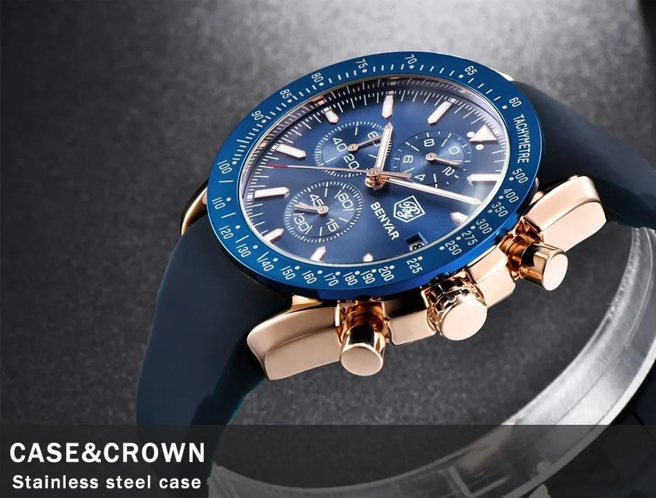 Casual Men's Watches Chronograph Modern Analog Quartz Waterproof Sports Watches Rubber Strap Business Wrist Watches For Men