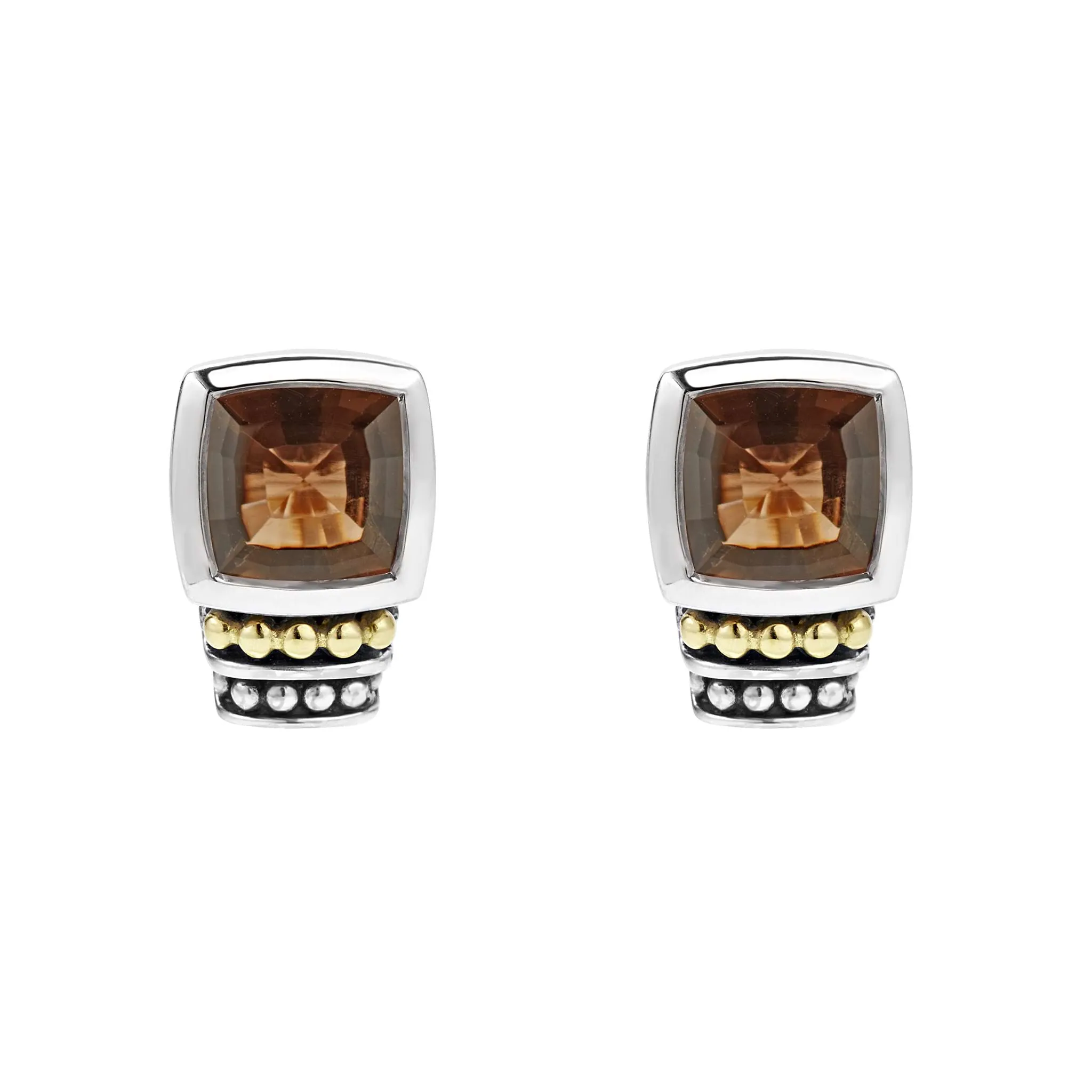 Caviar Color Bezel-Set Smokey Quartz Stud Earrings