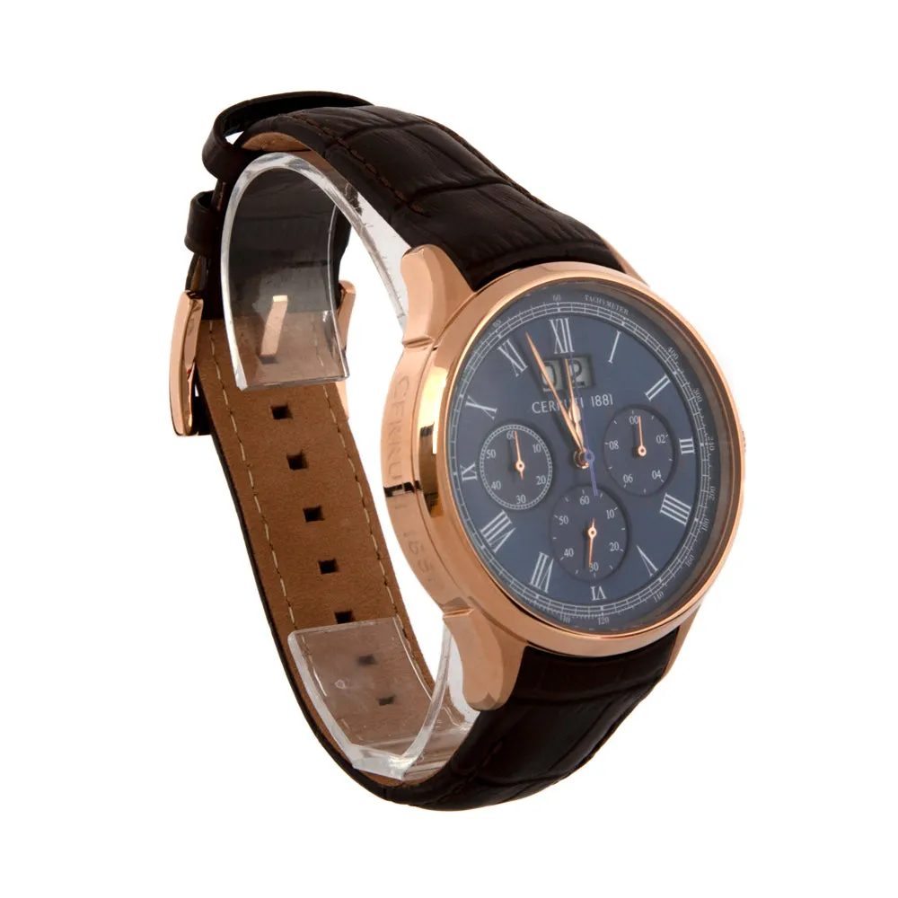 Cerruti Men's Watch CrnonographÂ / Rose Gold Plated Case WithÂ Blue Dial & Brown Leather Strap