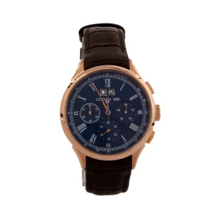 Cerruti Men's Watch CrnonographÂ / Rose Gold Plated Case WithÂ Blue Dial & Brown Leather Strap