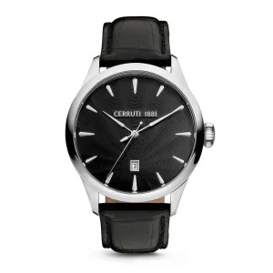 Cerruti Men's Watch Stainless Steel Case With Black Dial & Black Leather Strap