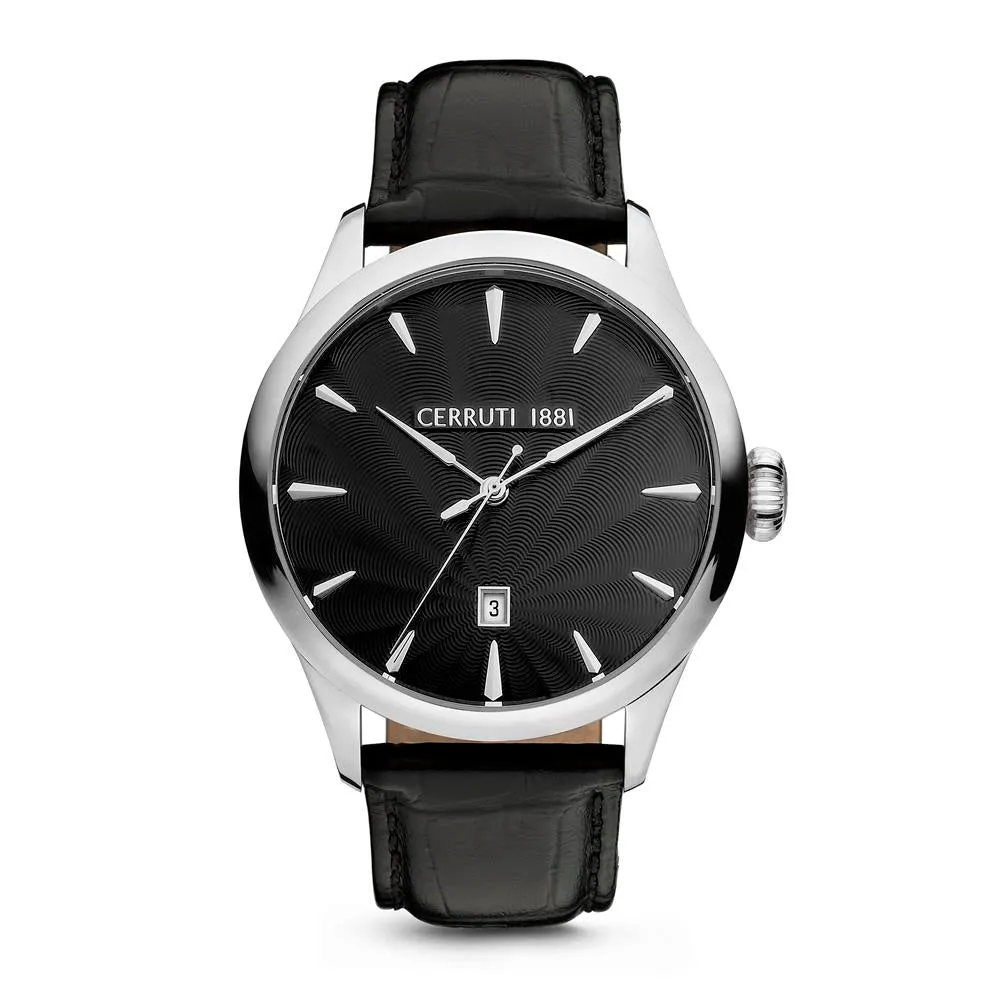 Cerruti Men's Watch Stainless Steel Case With Black Dial & Black Leather Strap