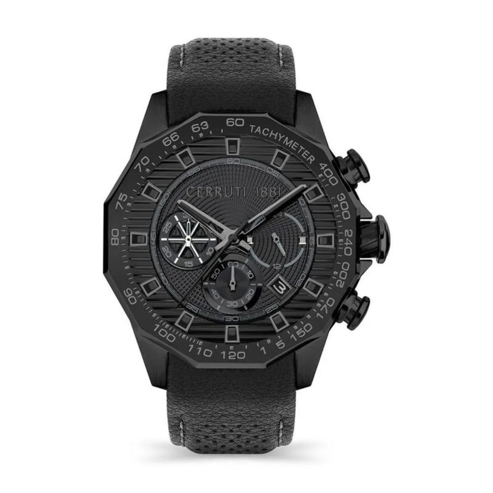Cerruti MolvenoMen's  Black Leather Chronograph Watch