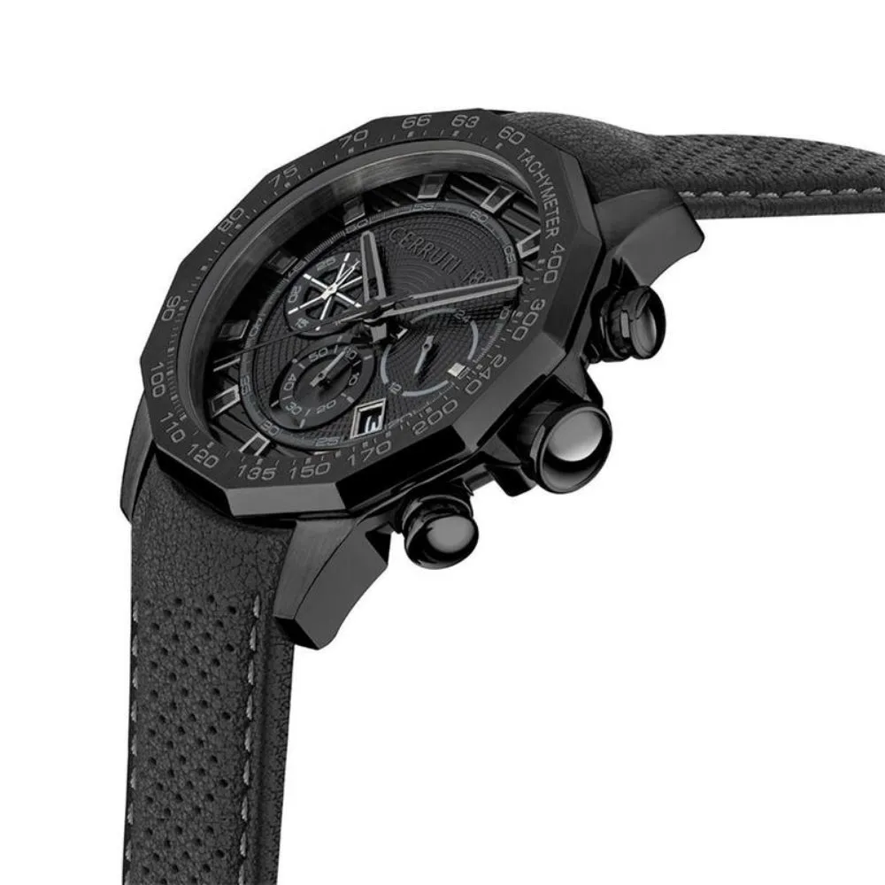 Cerruti MolvenoMen's  Black Leather Chronograph Watch