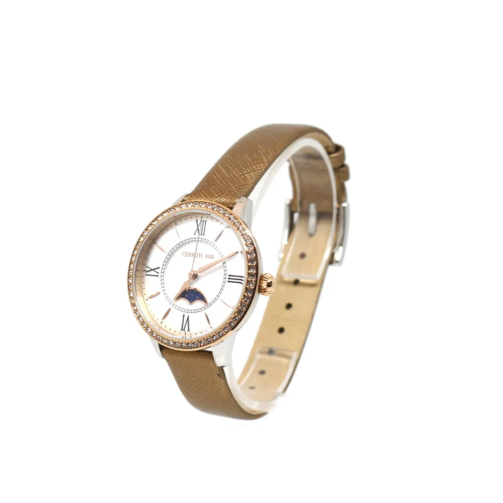 CerrutiÂ Ladies SS WatchÂ With Mother Of Pearl And Leather Strap