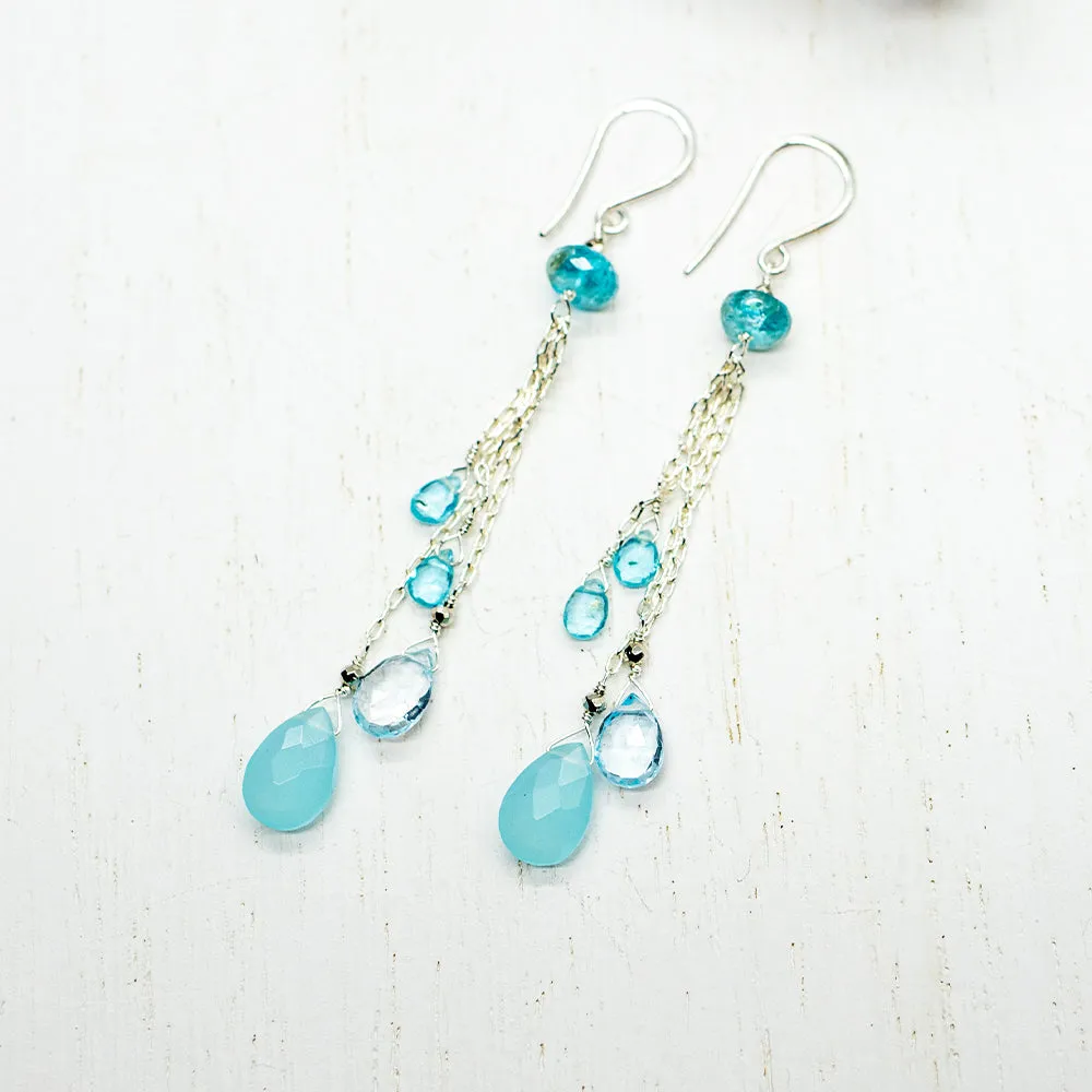 Chalcedony & Apatite Tassel Earrings