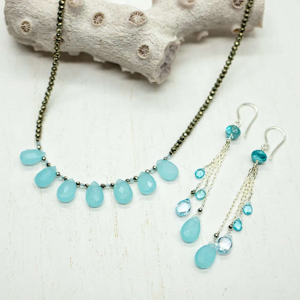 Chalcedony & Apatite Tassel Earrings