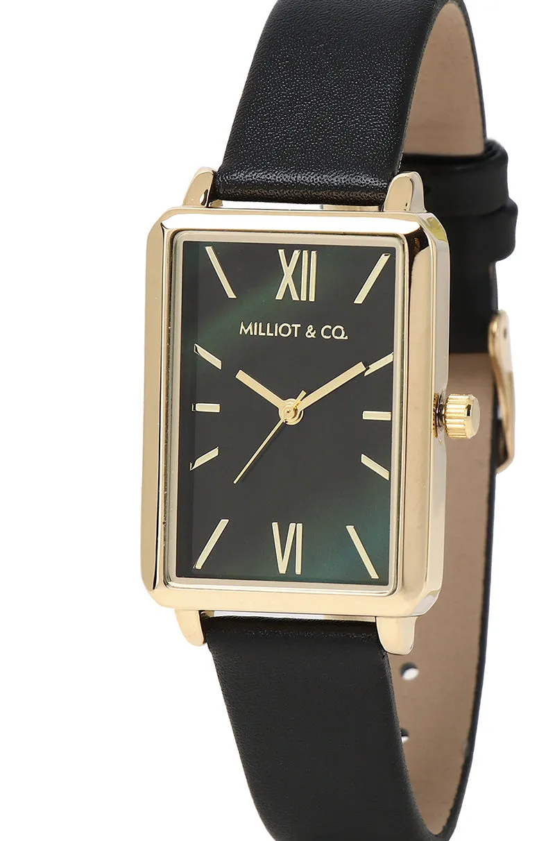 Chelsea Gold Leather Strap Watch (Black)