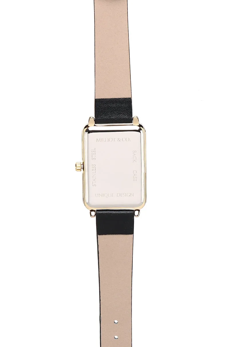 Chelsea Gold Leather Strap Watch (Black)