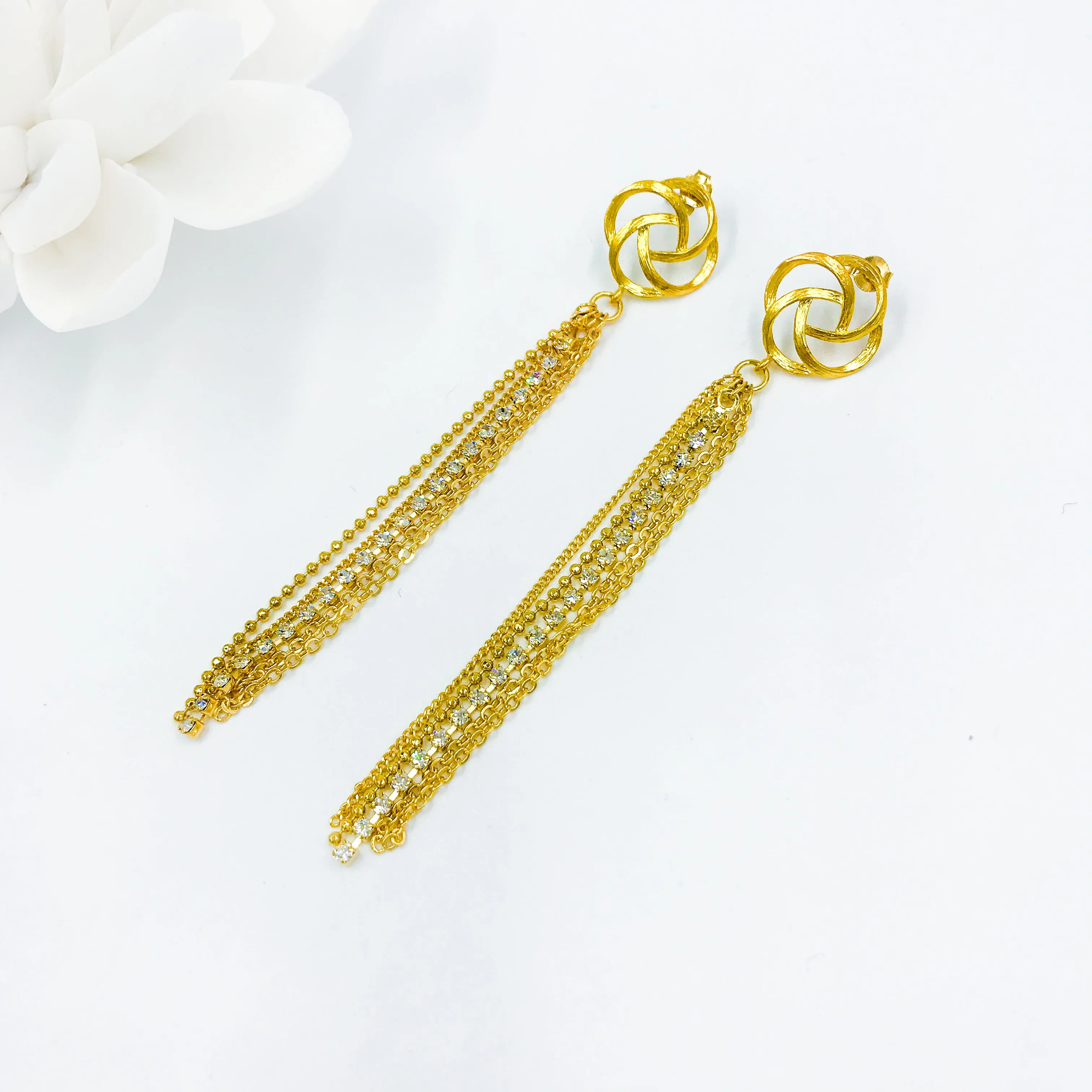 Chinese Knot Tassel Earrings Gold