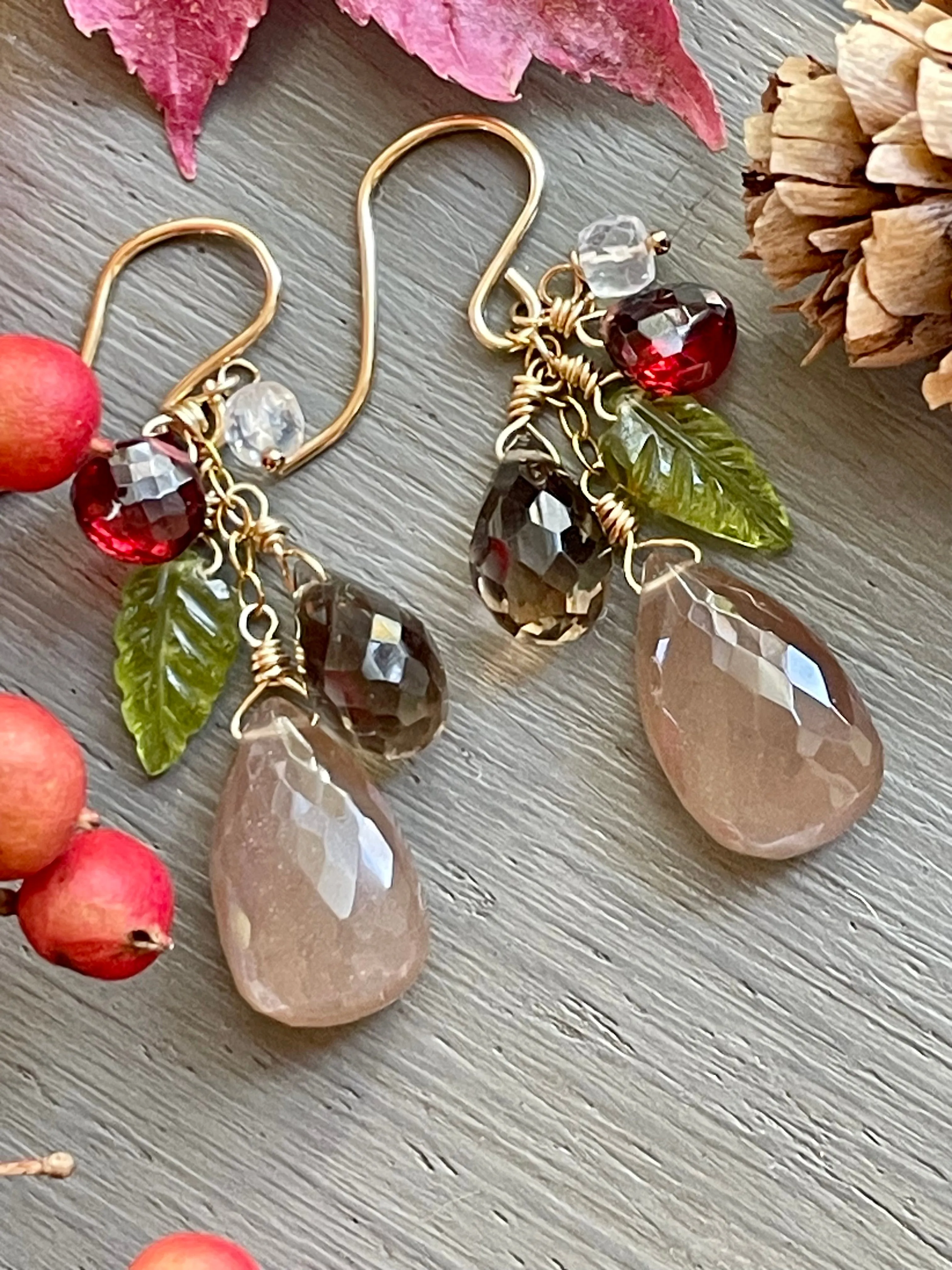 Chocolate Moonstone Cluster Earrings