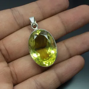 Christmas Gift,  13.80g, Totally Handmade Natural Lemon Quartz Oval Shape 925 Sterling Silver Pendant