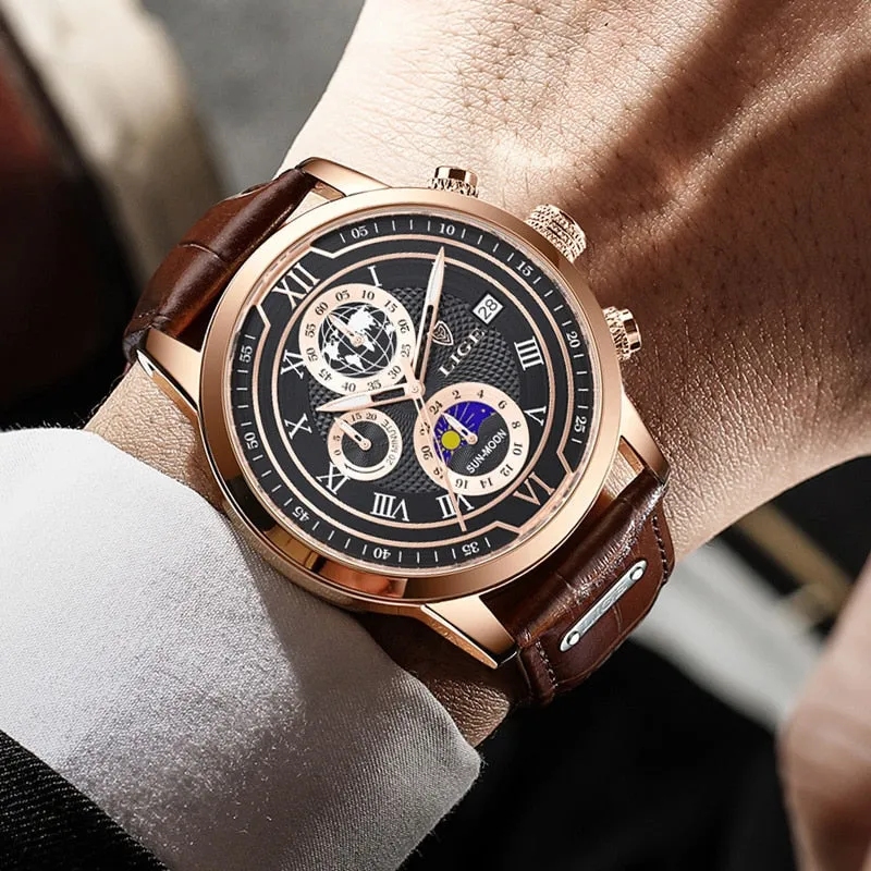 Chronograph watch with premium leather strap