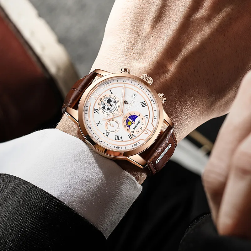 Chronograph watch with premium leather strap