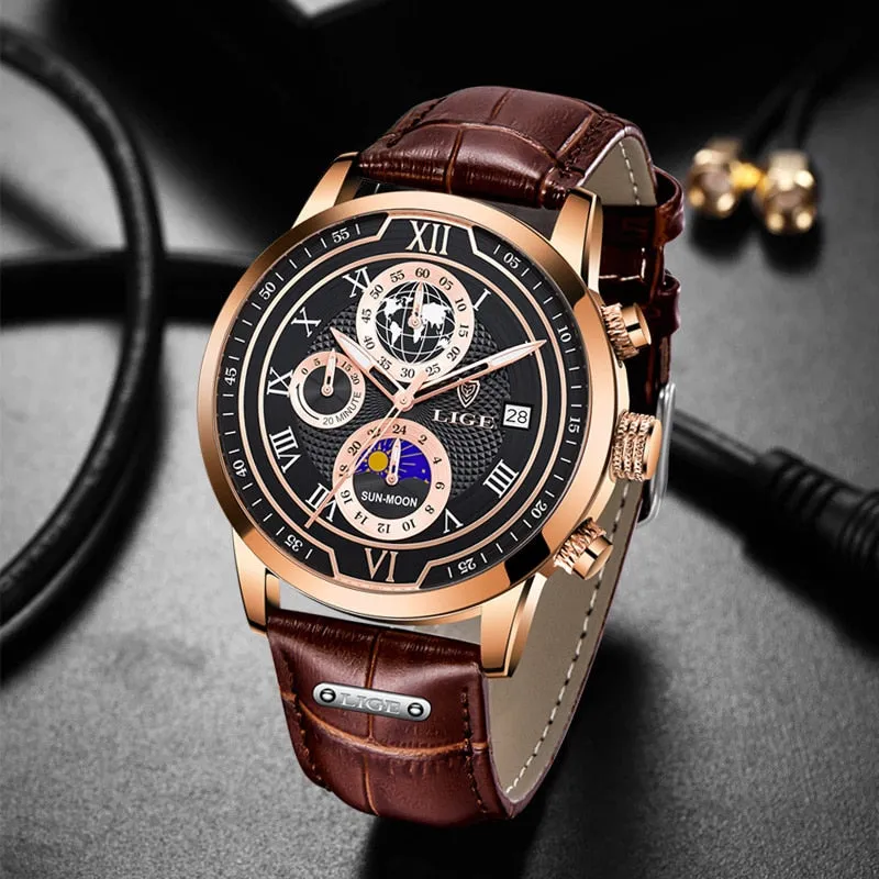 Chronograph watch with premium leather strap