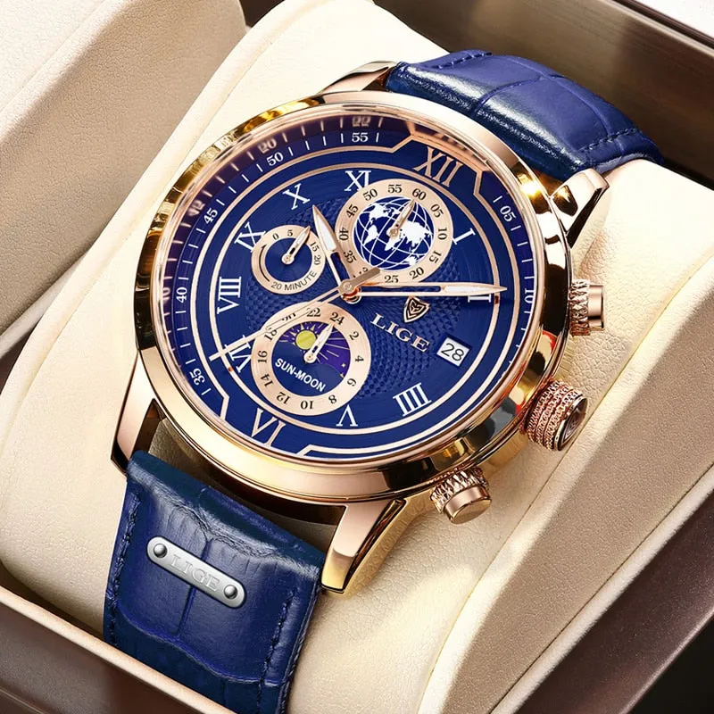 Chronograph watch with premium leather strap