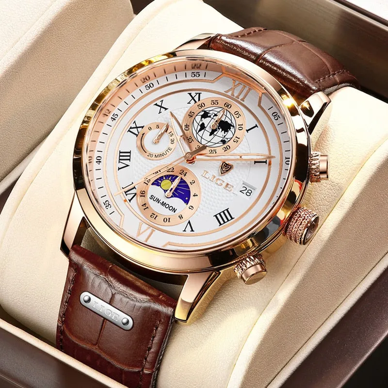 Chronograph watch with premium leather strap