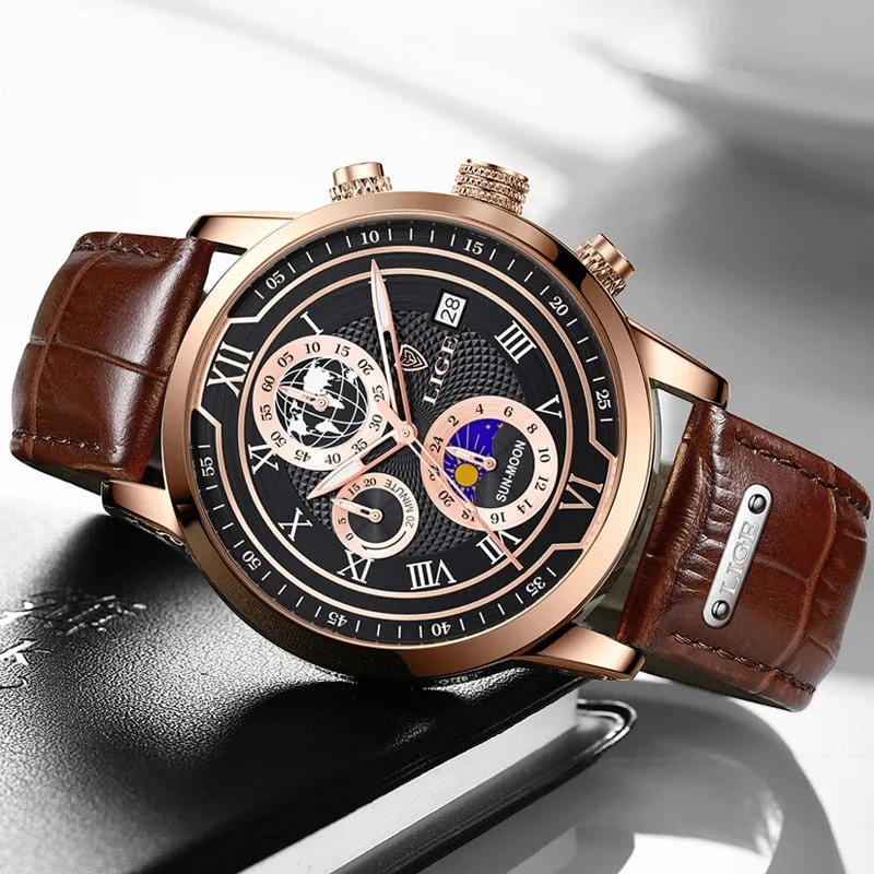 Chronograph watch with premium leather strap