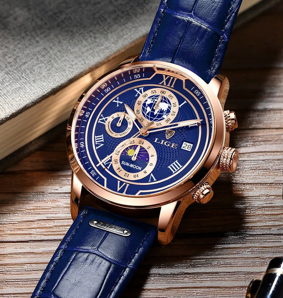 Chronograph watch with premium leather strap