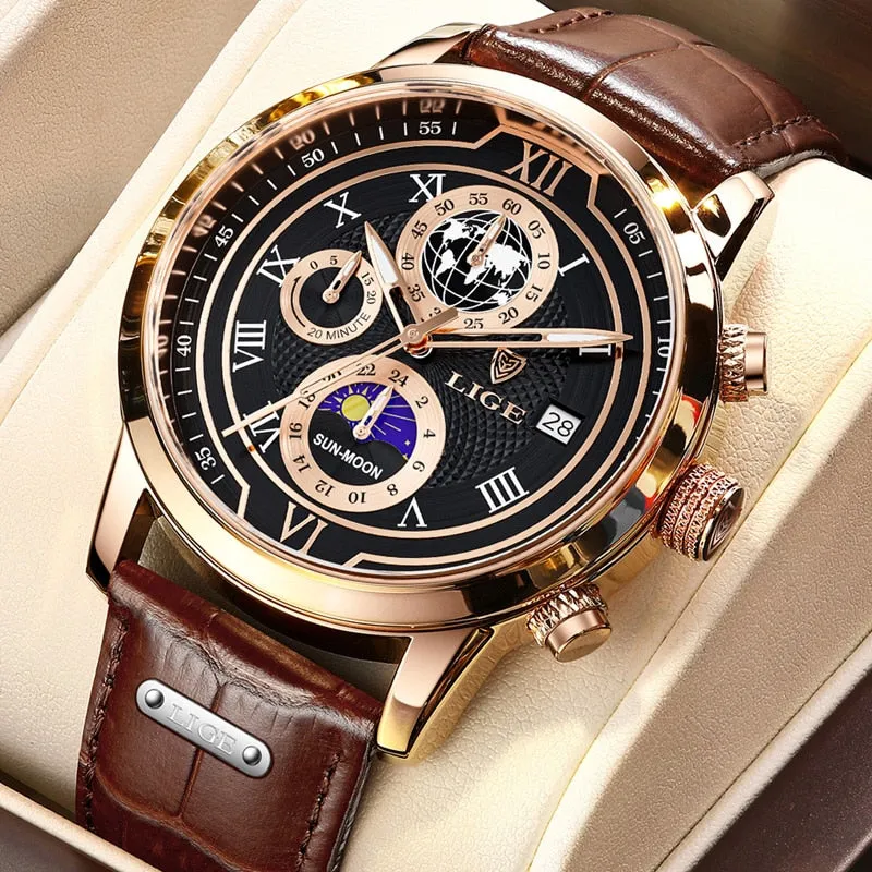 Chronograph watch with premium leather strap