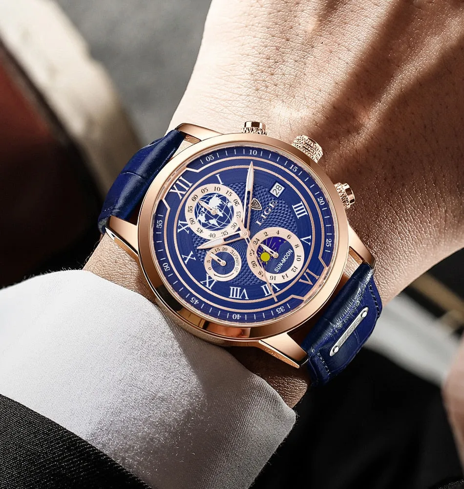 Chronograph watch with premium leather strap