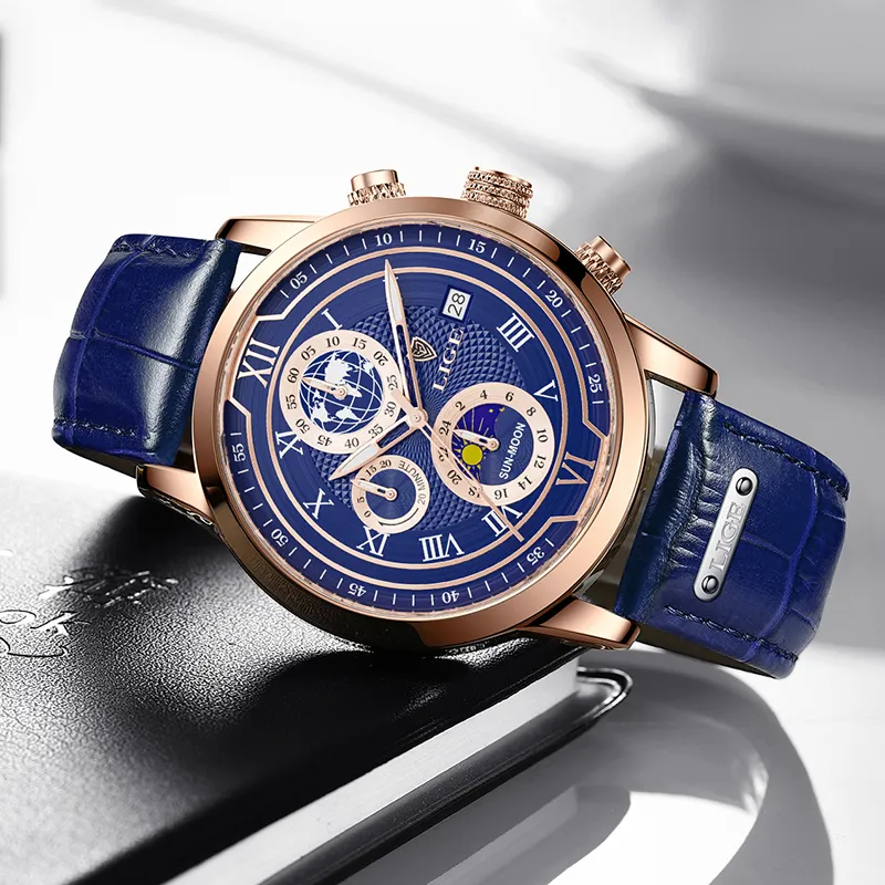 Chronograph watch with premium leather strap
