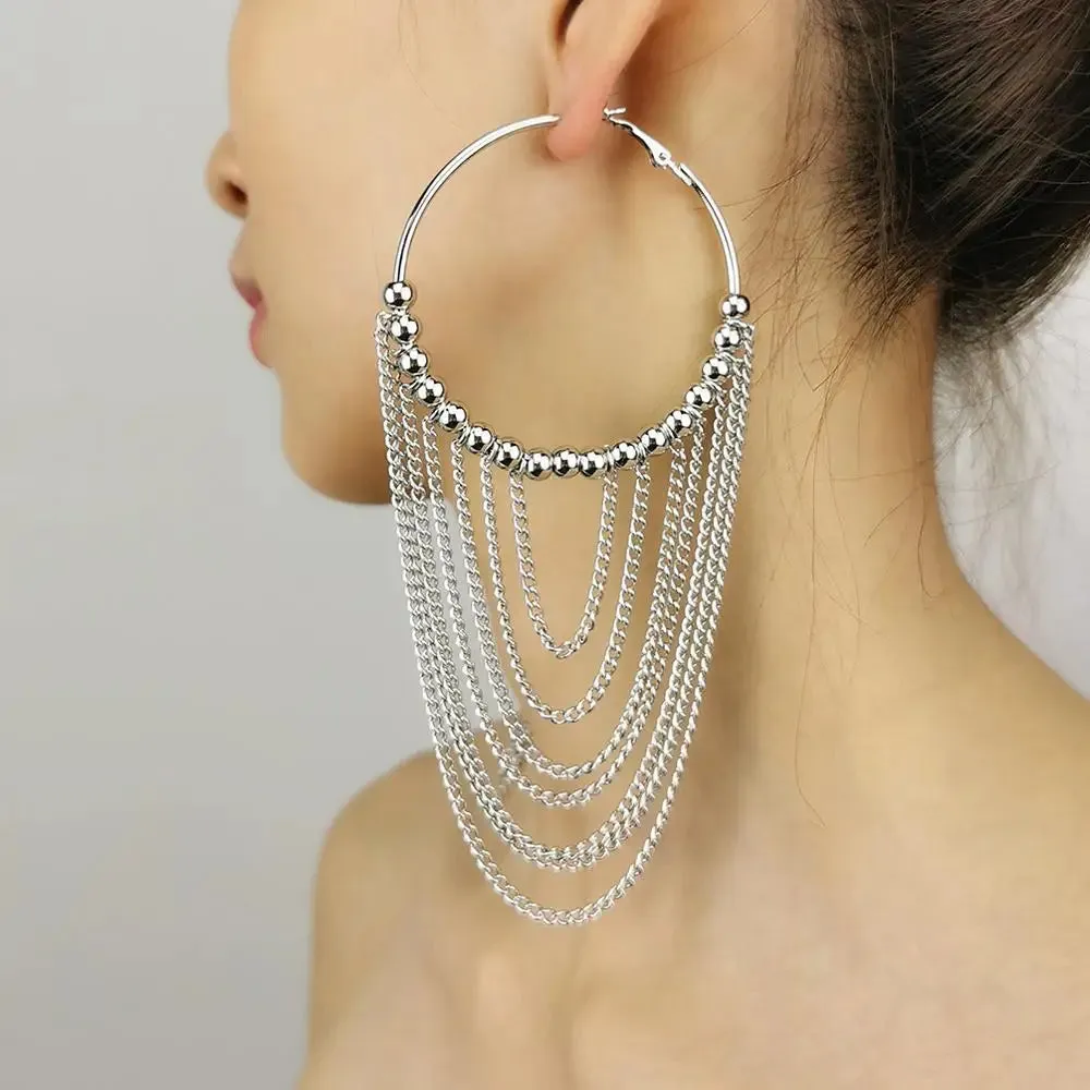 Circular Metal Long Tassel Earrings For Women Indian Jewelry Chain Dangle Earrings Gold Color Ball