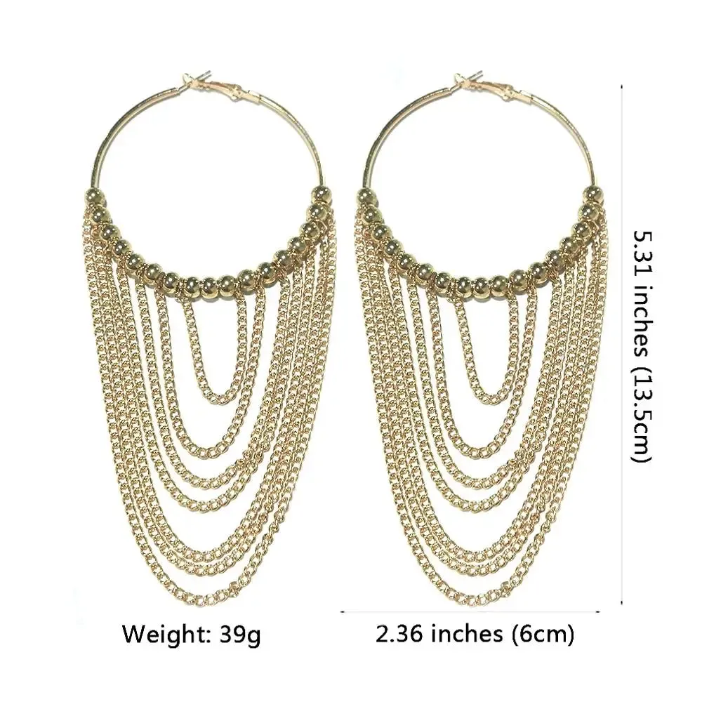 Circular Metal Long Tassel Earrings For Women Indian Jewelry Chain Dangle Earrings Gold Color Ball