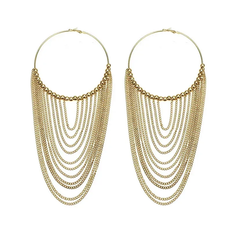 Circular Metal Long Tassel Earrings For Women Indian Jewelry Chain Dangle Earrings Gold Color Ball