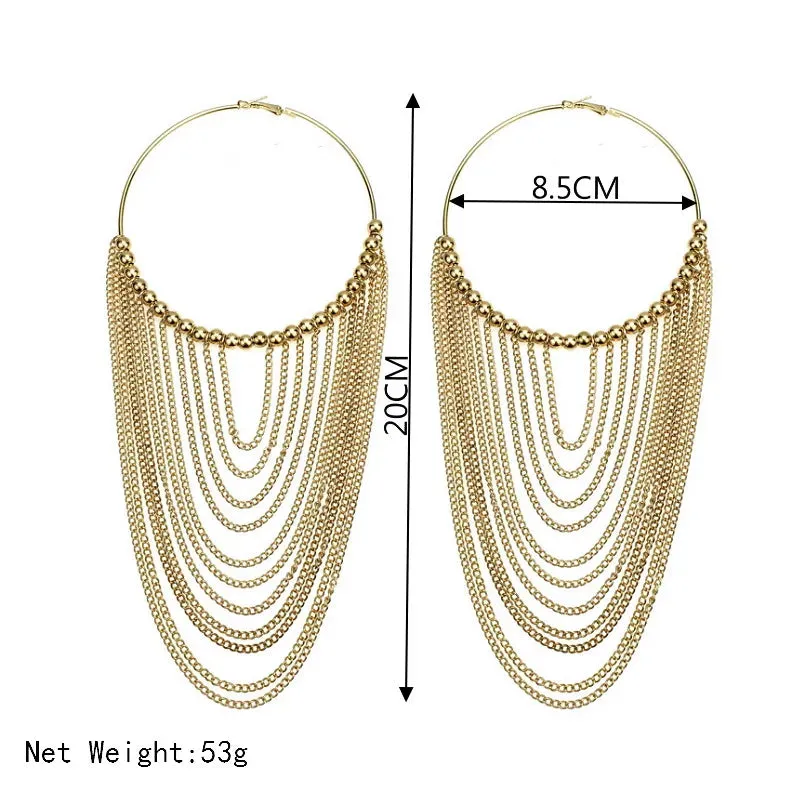 Circular Metal Long Tassel Earrings For Women Indian Jewelry Chain Dangle Earrings Gold Color Ball