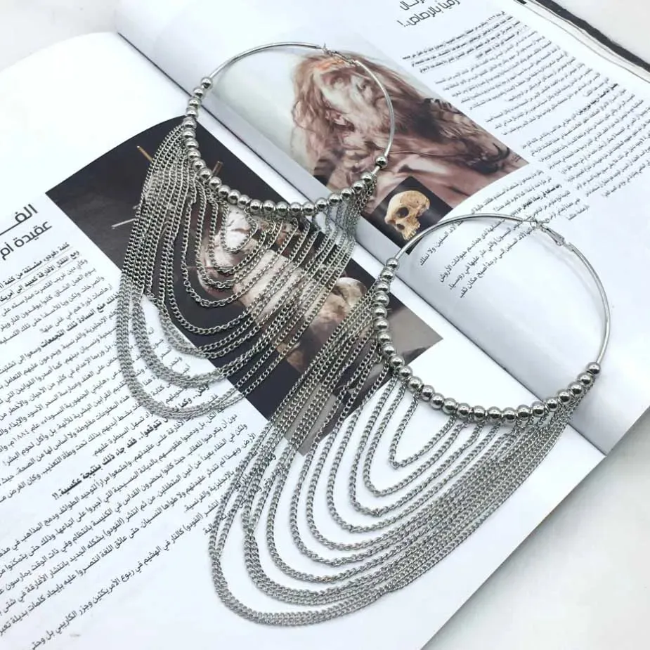 Circular Metal Long Tassel Earrings For Women Indian Jewelry Chain Dangle Earrings Gold Color Ball