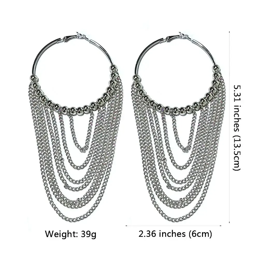 Circular Metal Long Tassel Earrings For Women Indian Jewelry Chain Dangle Earrings Gold Color Ball