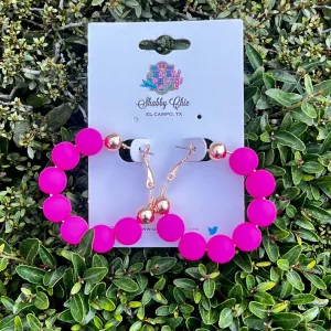 Clay Beaded Hoops - Pink