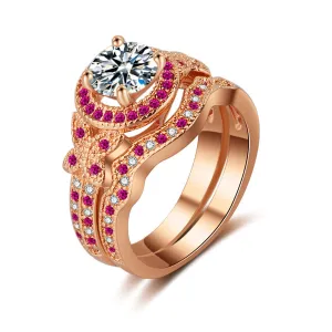 Clear Crystal & Red Cubic Zirconia Hola Ring Set