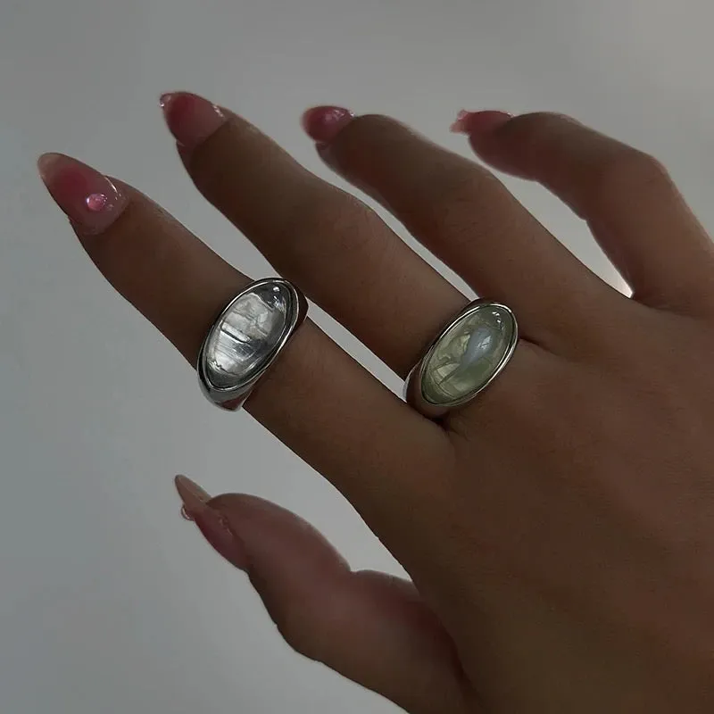 Clear Resin Stone Stainless Steel Ring